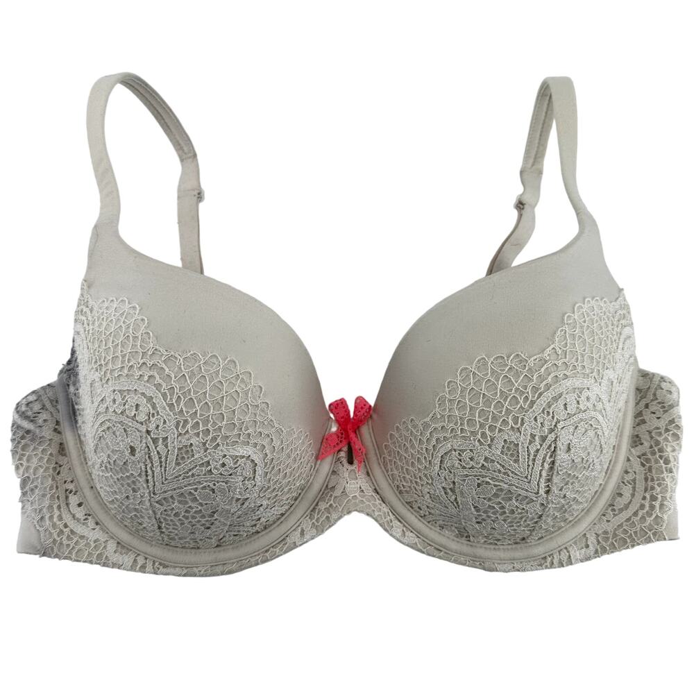 Victoria's Secret Lined Demi Bra Padded Bow Lace Underwired Adjustable Cream 34D